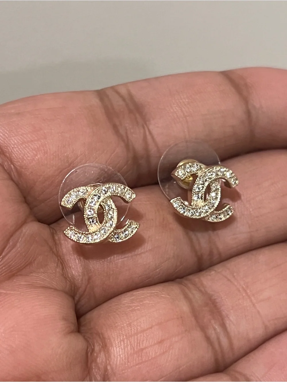 Chanel Gold-Tone PAVED CC Logo Stud Earrings
